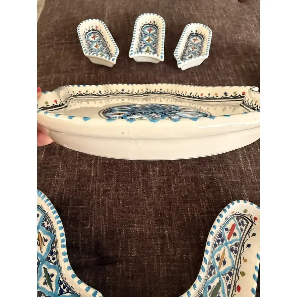 World Market 7 Piece Hand of Fatima, Ceramic Tray Platter Serving Set India